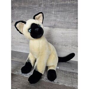 Vtg Cat Siamese Plush Stuffed Animal A & A Inc. 14” Blue Eyes Realistic Kitten